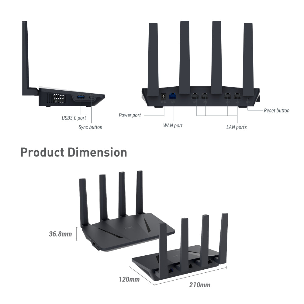 Flint (GL-AX1800) Wi-Fi 6 Home Secure Router with US plug
