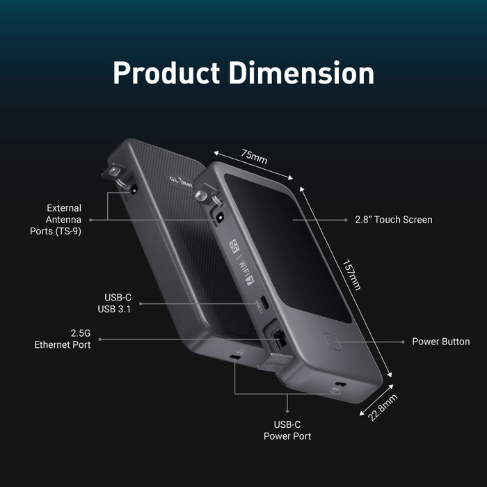 Mudi 7 (GL-E5800) | 5G NR Tri-band Wi-Fi 7 Travel Router